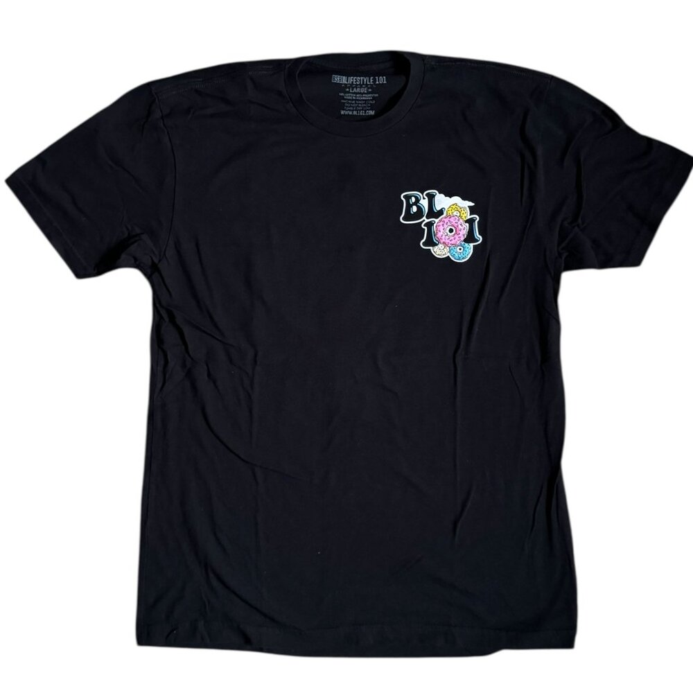 Baseball Lifestyle 101 Dingers and Donuts Black Tshirt Mens Large EUC
